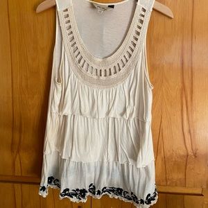 Anthropologie sleeveless top with embroidery and crochet details